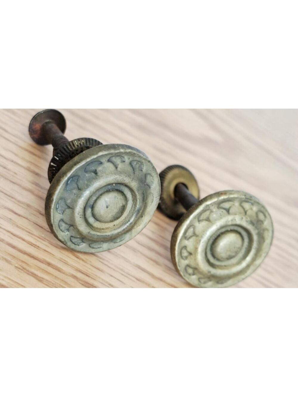 Antique Brass Aesthetic Movement Furniture Knobs Pulls Ornate 1" Small Set Of 2